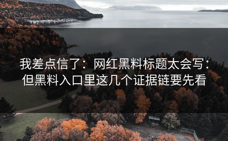 我差点信了：网红黑料标题太会写：但黑料入口里这几个证据链要先看